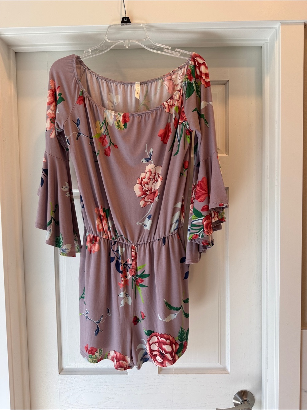 mts Lavender Off-Shoulder Floral Top with Pink and Green Accents